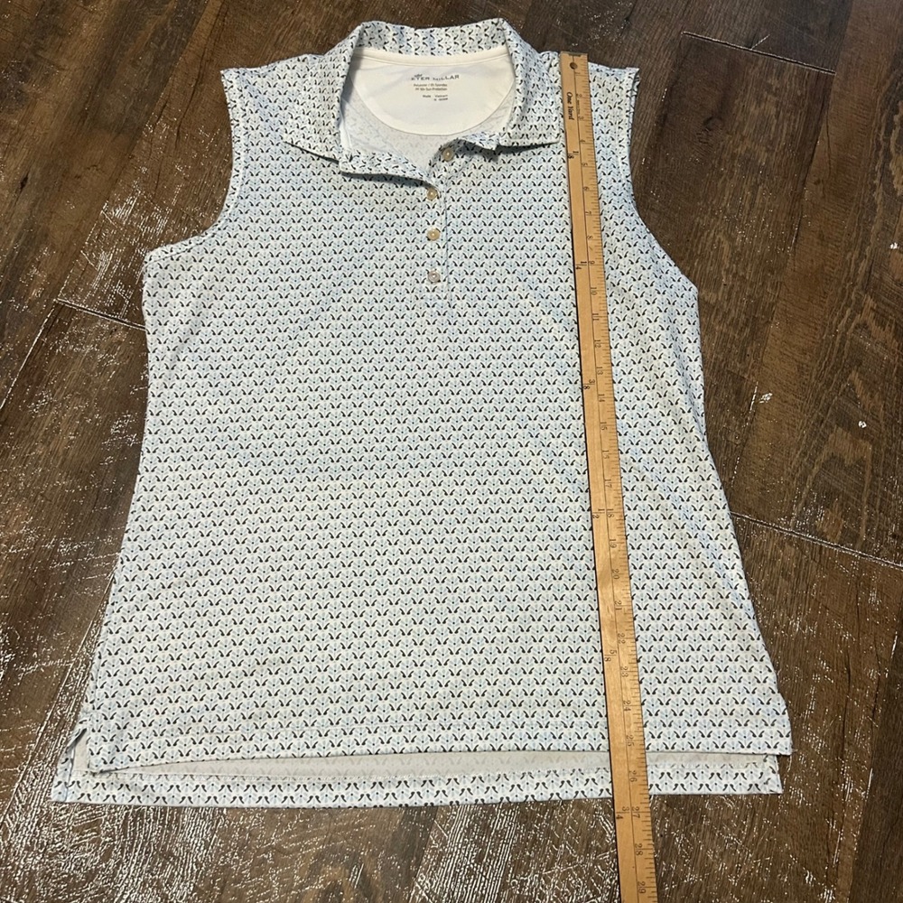 Peter Millar Womens Sleeveless Golf Polo Shirt Blue Geometric Petal Print Large - Picture 4 of 7